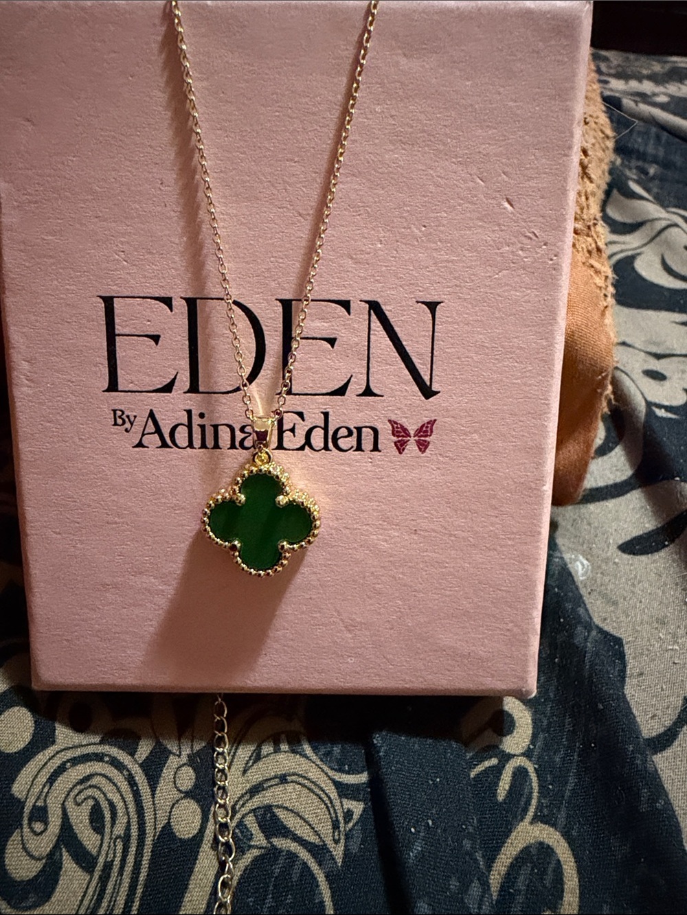 Adina Eden Gold Clover Necklace with Green Enamel